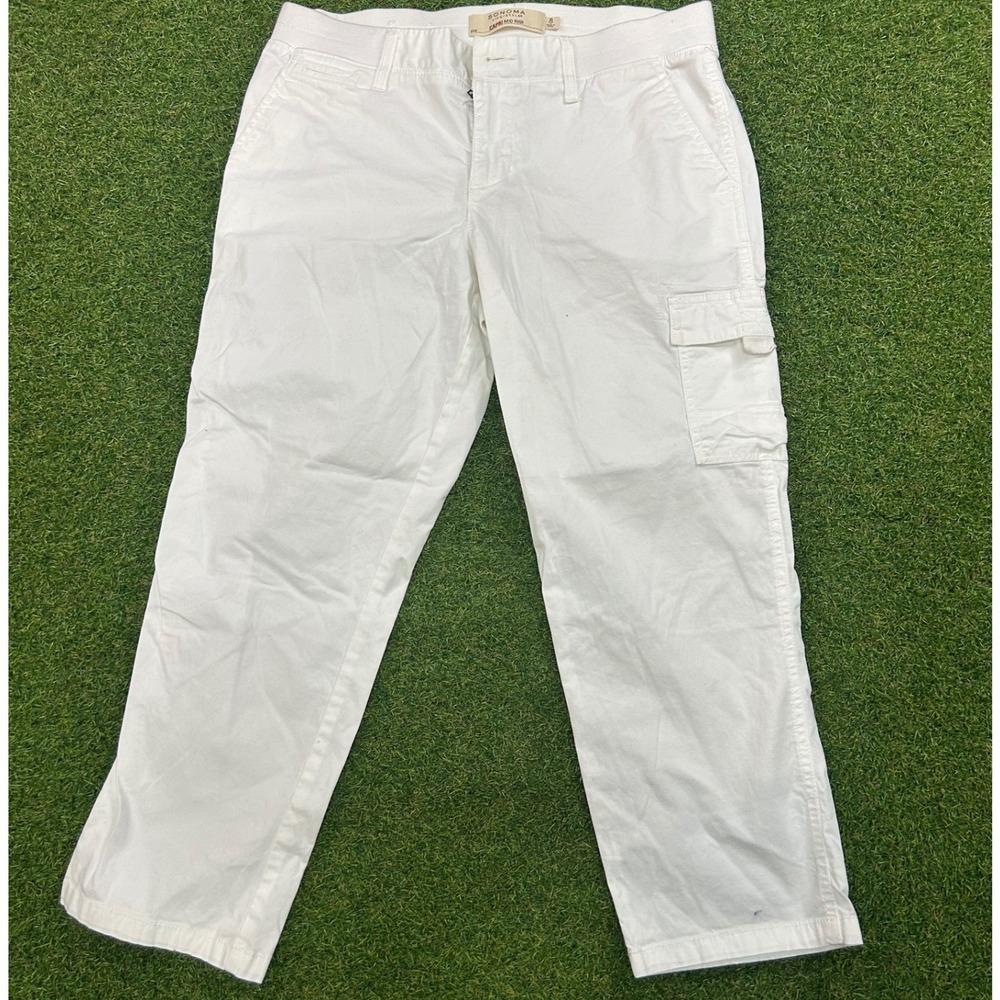 Sonoma Goods for Life Womens White Mid Rise Capri Cargo Pants Size 8